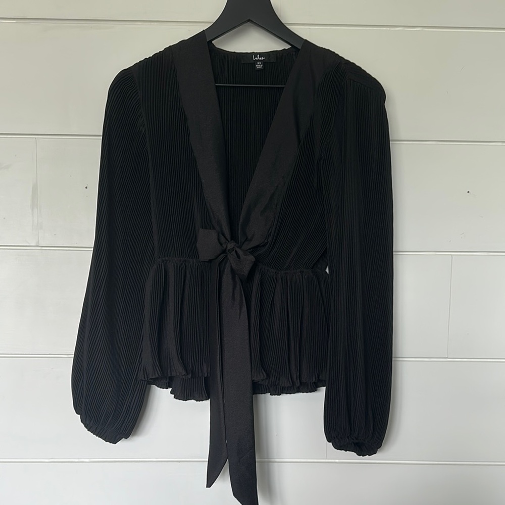 Black Tie-Front Blouse